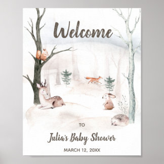 Póster Signo de bienvenida de Baby Shower, animales de Wo