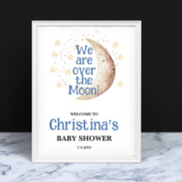 Póster Signo de bienvenida de Baby Shower azul lunar