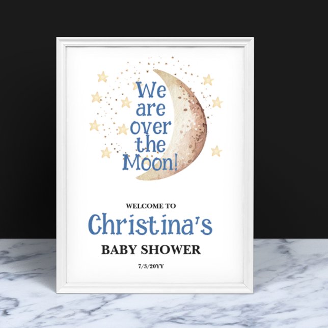 Póster Signo de bienvenida de Baby Shower azul lunar (Subido por el creador)