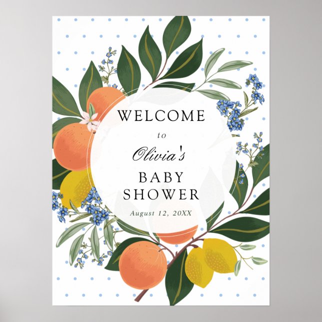 Póster Signo de bienvenida de Baby Shower azul para la ve (Frente)
