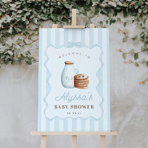 Signo de bienvenida de Baby Shower azul para leche