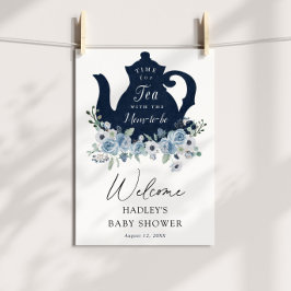Póster Signo de bienvenida de Baby Shower azul Tea Time