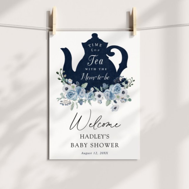Póster Signo de bienvenida de Baby Shower azul Tea Time (Subido por el creador)