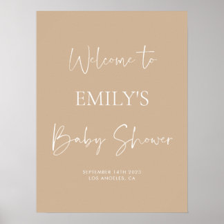 Póster Signo de bienvenida de Baby Shower beige minimalis