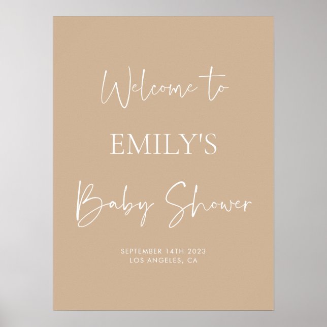 Póster Signo de bienvenida de Baby Shower beige minimalis (Frente)