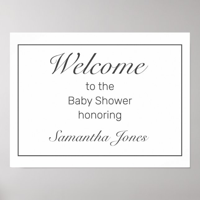 Póster Signo de bienvenida de Baby Shower blanco Minimali (Frente)