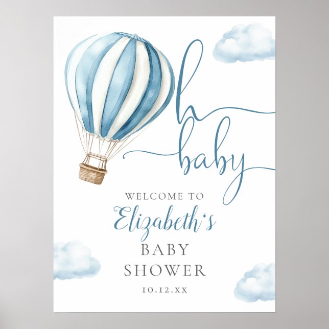 Póster Signo de bienvenida de Baby Shower Blue Air Balloo (Frente)