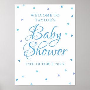 Póster Signo de bienvenida de Baby Shower Blue Love Heart