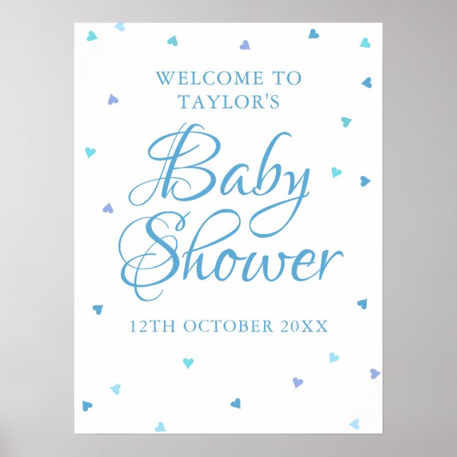 Póster Signo de bienvenida de Baby Shower Blue Love Heart (Frente)