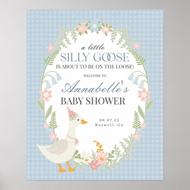 Póster Signo de bienvenida de Baby Shower Blue Silly Goos (Frente)