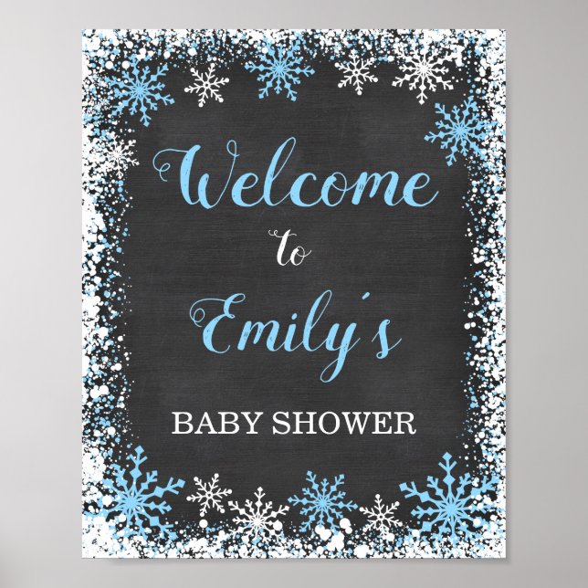 Póster Signo de bienvenida de Baby Shower Blue White Snfl (Frente)