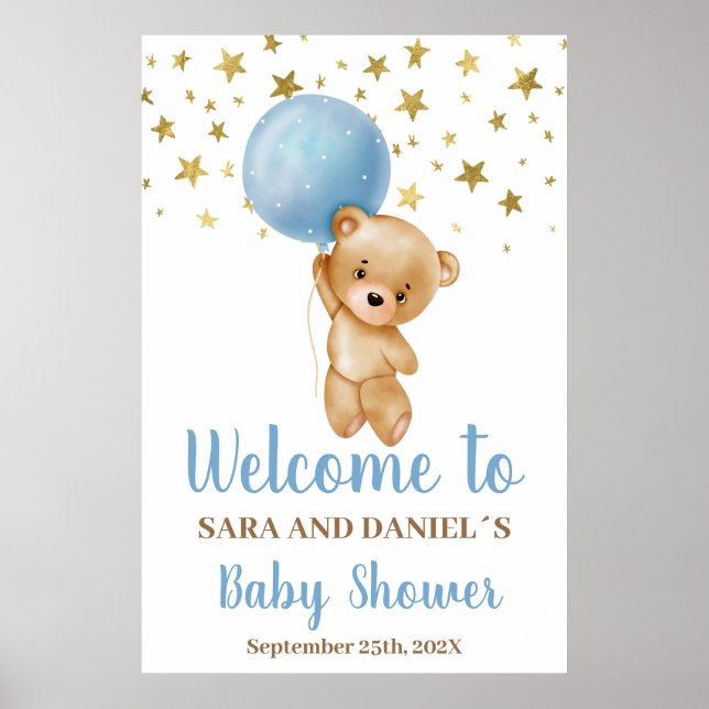 Póster Signo de bienvenida de Baby Shower Boy Bear (Frente)