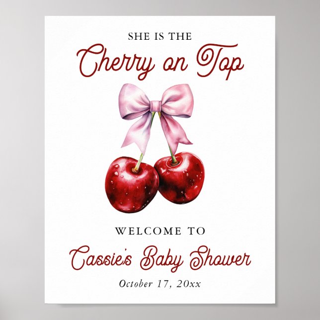 Póster Signo de bienvenida de Baby Shower Cherry On Top P (Frente)