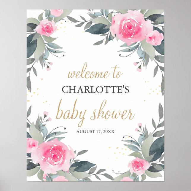 Póster Signo de bienvenida de Baby Shower color rosa (Frente)