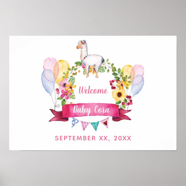 Póster Signo de bienvenida de Baby Shower con acuarela fl (Frente)