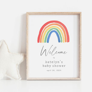 Póster Signo de bienvenida de Baby Shower con arco iris n