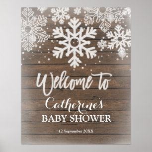 Póster Signo de bienvenida de Baby Shower con copo de nie