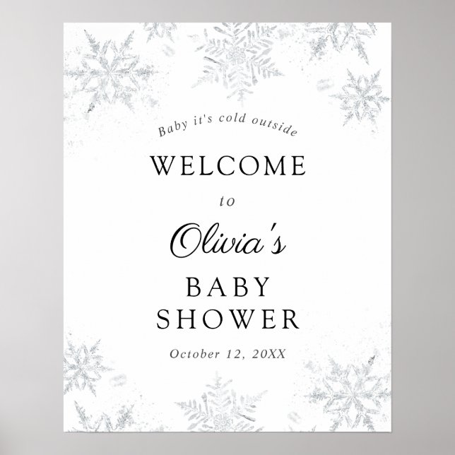 Póster Signo de bienvenida de Baby Shower con copo de nie (Frente)
