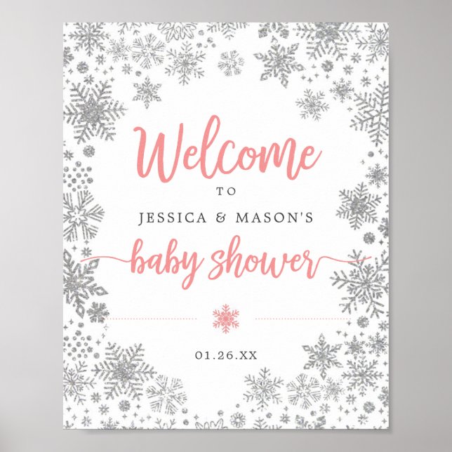 Póster Signo de bienvenida de Baby Shower con copo de nie (Frente)