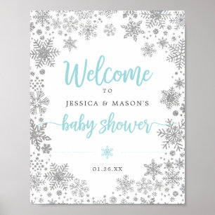 Póster Signo de bienvenida de Baby Shower con copo de nie