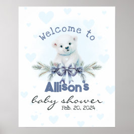Póster Signo de bienvenida de Baby Shower con cubo de oso