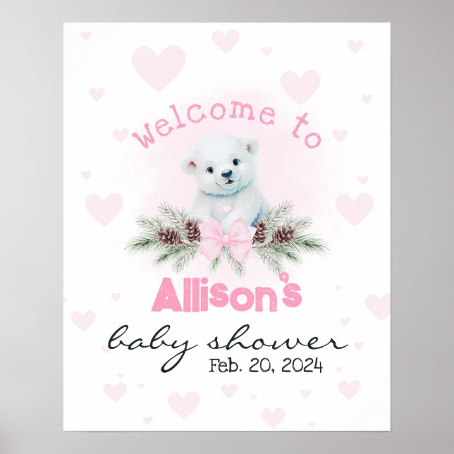 Póster Signo de bienvenida de Baby Shower con cubo de oso (Frente)