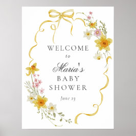 Póster Signo de bienvenida de Baby Shower con flores amar