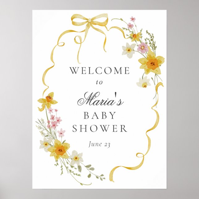 Póster Signo de bienvenida de Baby Shower con flores amar (Frente)