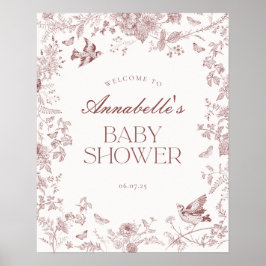 Póster Signo de bienvenida de Baby Shower con flores de t