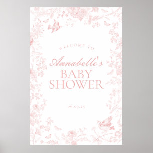 Póster Signo de bienvenida de Baby Shower con flores Pink