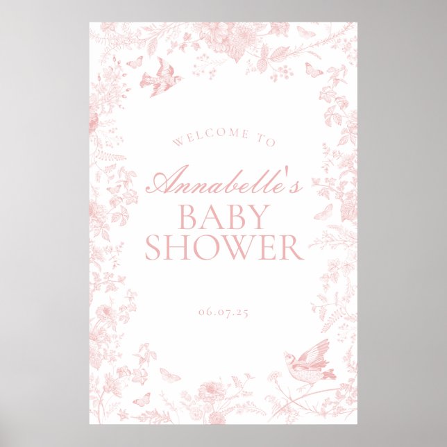 Póster Signo de bienvenida de Baby Shower con flores Pink (Frente)