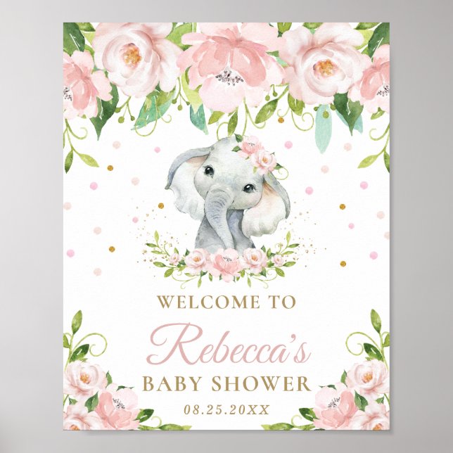 Póster Signo de bienvenida de Baby Shower con flores rosa (Frente)