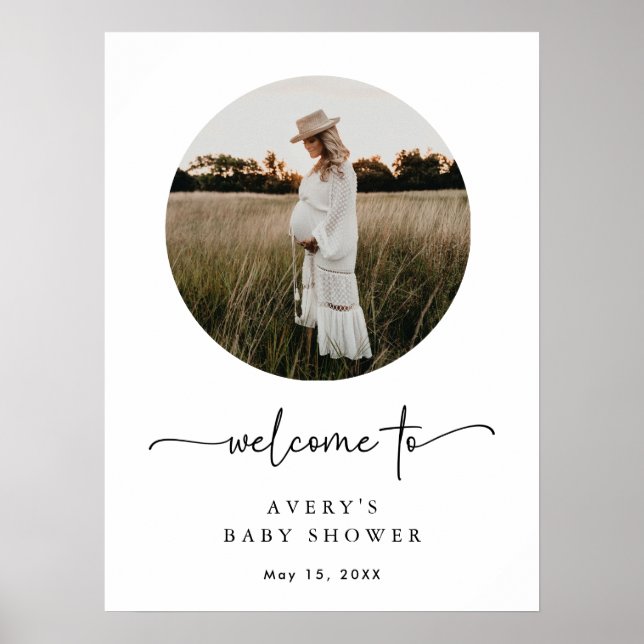 Póster Signo de bienvenida de Baby Shower con foto manusc (Frente)