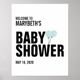 Póster Signo de bienvenida de Baby Shower con globo azul