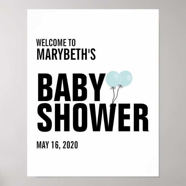 Póster Signo de bienvenida de Baby Shower con globo azul  (Frente)