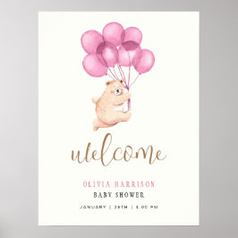 Póster Signo de bienvenida de Baby Shower con globo rosa