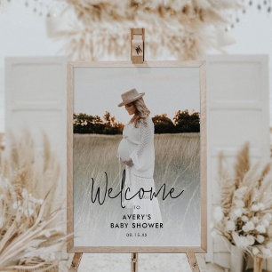 Póster Signo de bienvenida de Baby Shower con guión moder