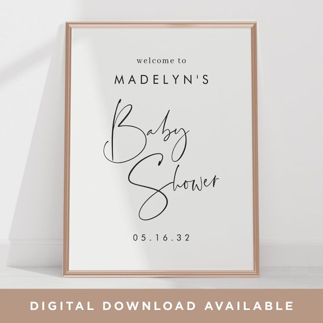Póster Signo de bienvenida de Baby Shower con script míni (Subido por el creador)