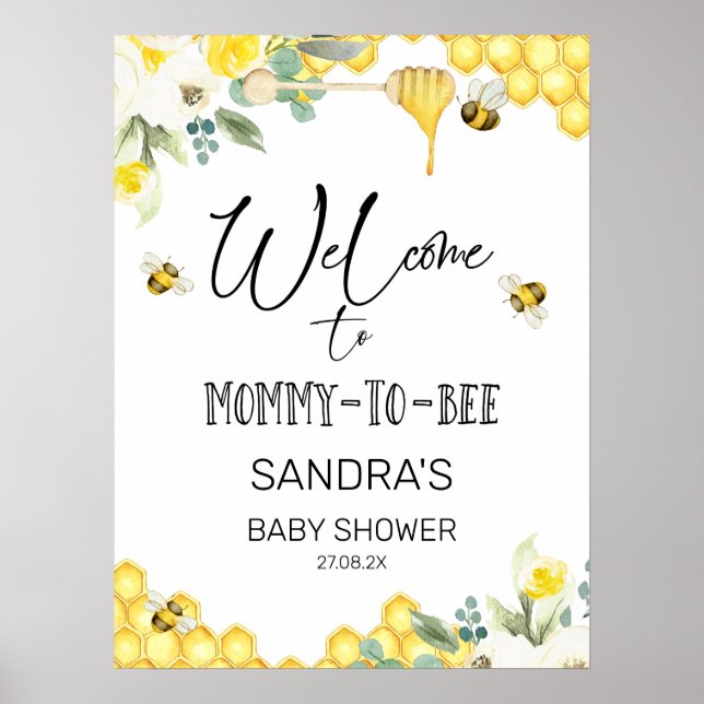 Póster Signo de bienvenida de Baby Shower con tema de bur (Frente)