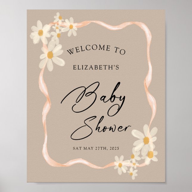 Póster Signo de bienvenida de Baby Shower Daisy Floral Br (Frente)