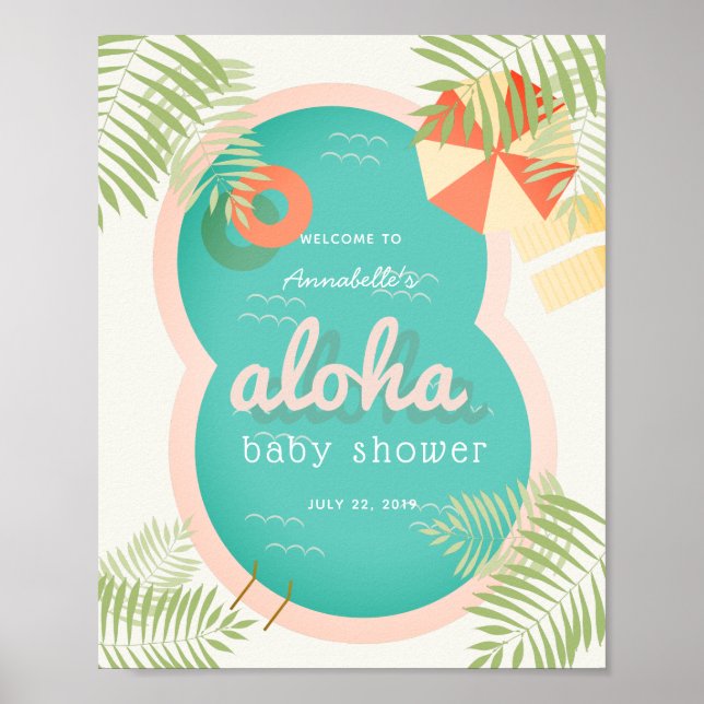 Póster Signo de bienvenida de Baby Shower de Aloha Tropic (Frente)