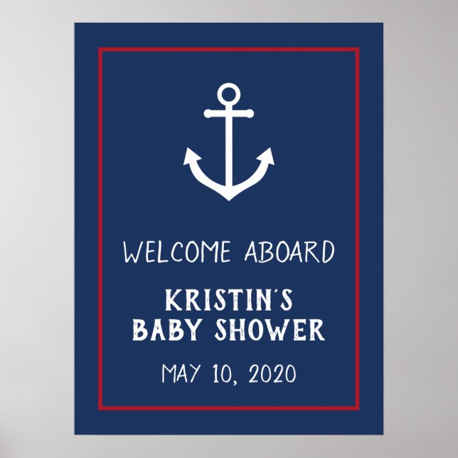 Póster Signo de bienvenida de Baby Shower de anclaje naum (Frente)