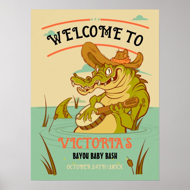 Póster Signo de bienvenida de Baby Shower de Bayou Cajun (Frente)
