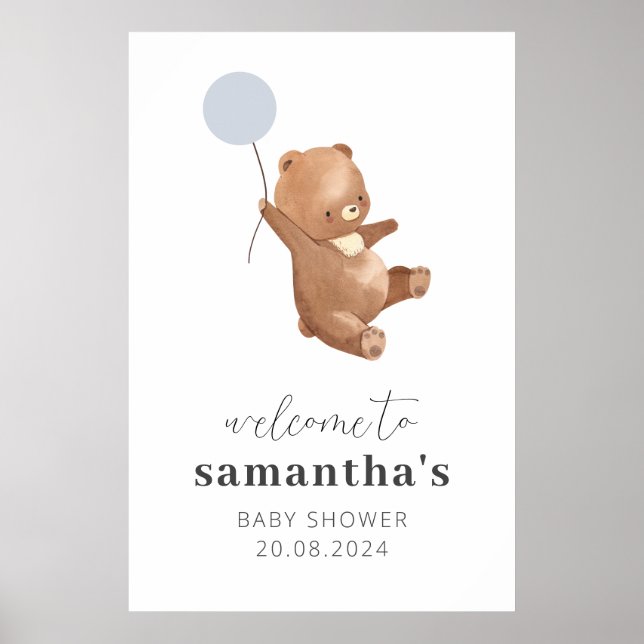 Póster Signo de bienvenida de Baby Shower de Bear Blue Ba (Frente)