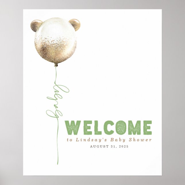 Póster Signo de bienvenida de Baby Shower de Bear de Oso  (Frente)