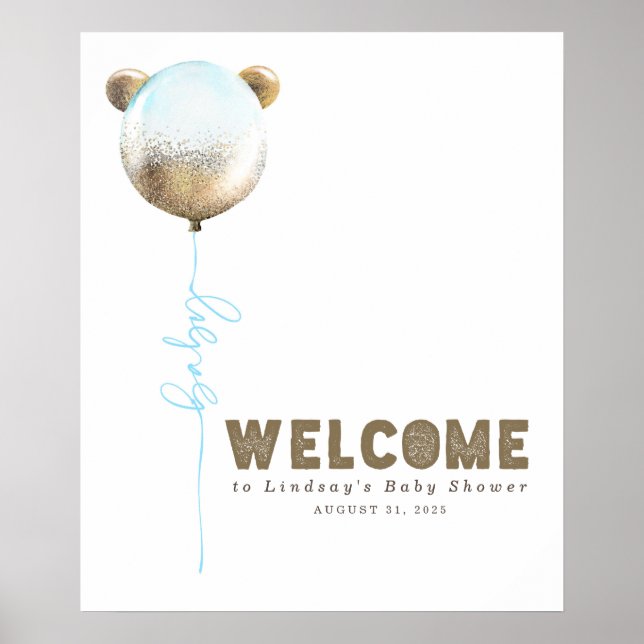 Póster Signo de bienvenida de Baby Shower de Bear de Oso  (Frente)