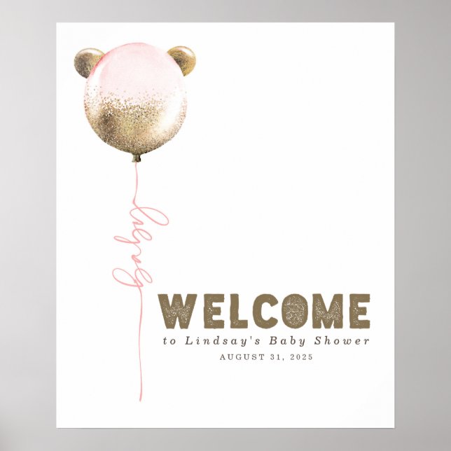 Póster Signo de bienvenida de Baby Shower de Bear de Oso  (Frente)