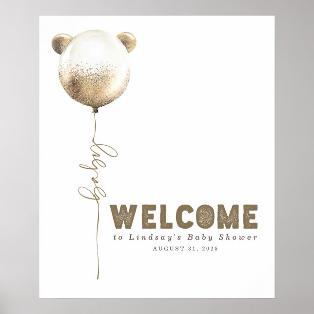 Póster Signo de bienvenida de Baby Shower de Bear de Oso  (Frente)