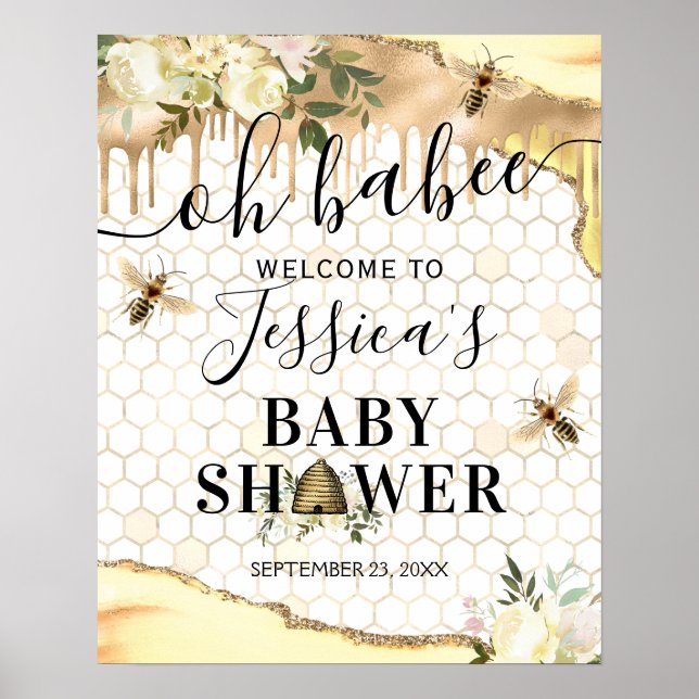 Póster Signo de bienvenida de Baby Shower de Bee de Vinta (Frente)