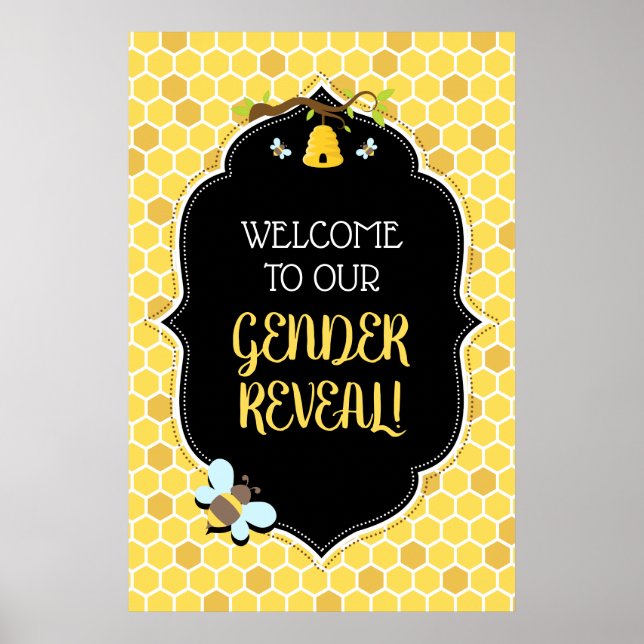 Póster Signo de bienvenida de Baby Shower de Bee Gender R (Frente)